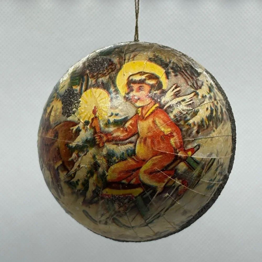 Vintage 50s Kurt Adler German Papier Mache Holiday Ornament ball Angel Design